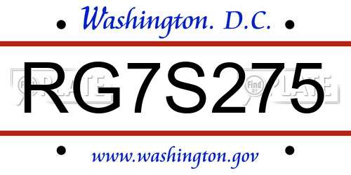 RG7S275 District Of Columbia License Plate