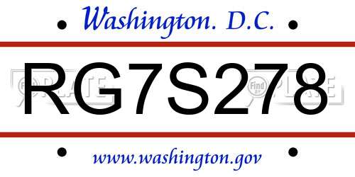 RG7S278 District Of Columbia License Plate