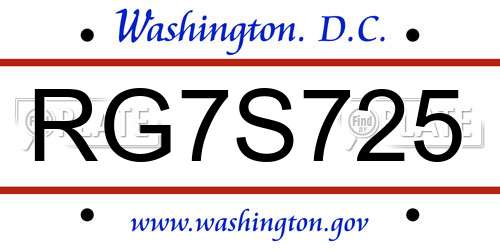 RG7S725 District Of Columbia License Plate