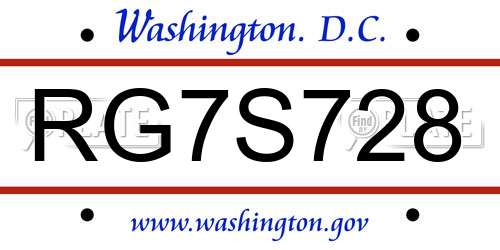RG7S728 District Of Columbia License Plate