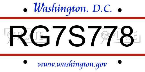 RG7S778 District Of Columbia License Plate