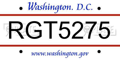RGT5275 District Of Columbia License Plate