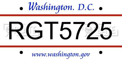 RGT5725 District Of Columbia License Plate