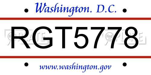 RGT5778 District Of Columbia License Plate