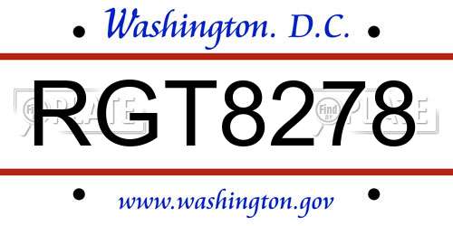 RGT8278 District Of Columbia License Plate