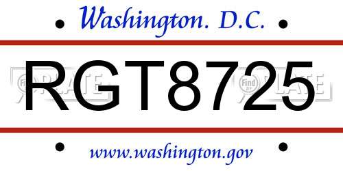 RGT8725 District Of Columbia License Plate