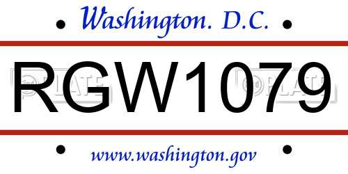 RGW1079 District Of Columbia License Plate