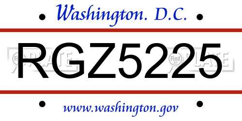 RGZ5225 District Of Columbia License Plate