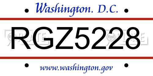 RGZ5228 District Of Columbia License Plate