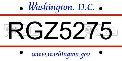 RGZ5275 District Of Columbia License Plate