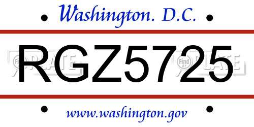 RGZ5725 District Of Columbia License Plate