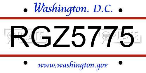 RGZ5775 District Of Columbia License Plate