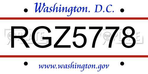 RGZ5778 District Of Columbia License Plate