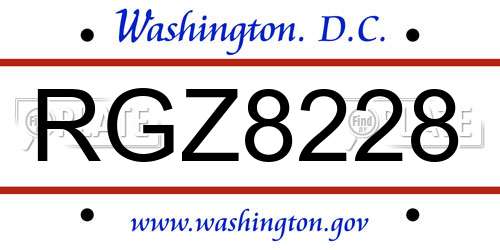 RGZ8228 District Of Columbia License Plate