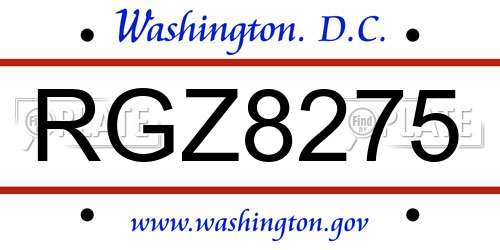 RGZ8275 District Of Columbia License Plate