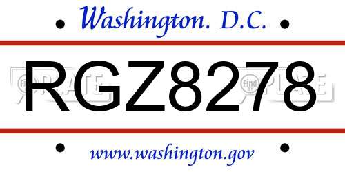 RGZ8278 District Of Columbia License Plate