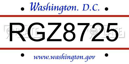 RGZ8725 District Of Columbia License Plate