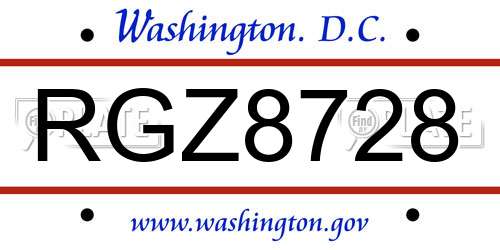 RGZ8728 District Of Columbia License Plate