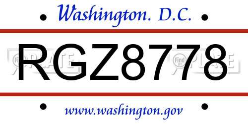 RGZ8778 District Of Columbia License Plate
