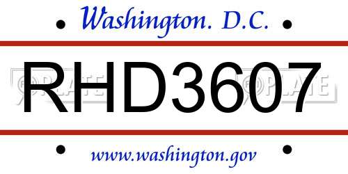 RHD3607 District Of Columbia License Plate