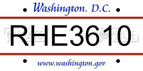 RHE3610 District Of Columbia License Plate