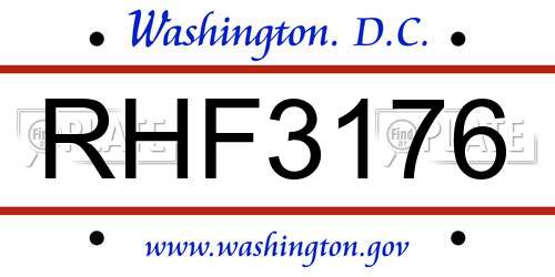 RHF3176 District Of Columbia License Plate