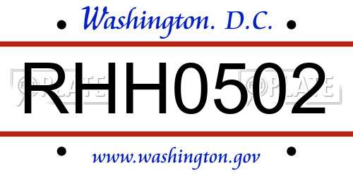 RHH0502 District Of Columbia License Plate