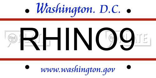 RHINO9 District Of Columbia License Plate