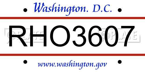 RHO3607 District Of Columbia License Plate