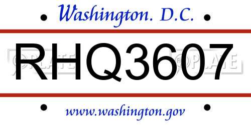 RHQ3607 District Of Columbia License Plate