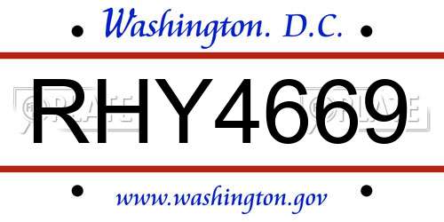 RHY4669 District Of Columbia License Plate