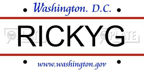 RICKYG District Of Columbia License Plate