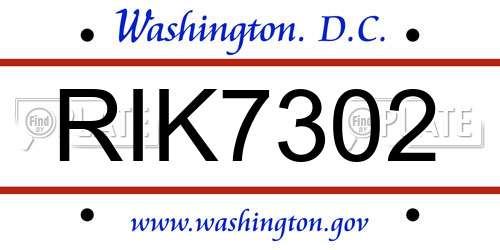RIK7302 District Of Columbia License Plate