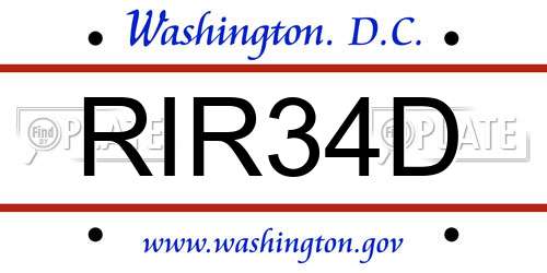 RIR34D District Of Columbia License Plate