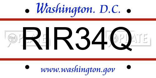RIR34Q District Of Columbia License Plate