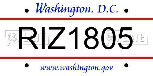 RIZ1805 District Of Columbia License Plate