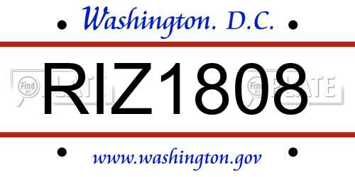 RIZ1808 District Of Columbia License Plate