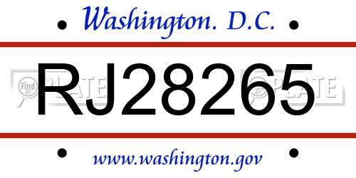 RJ28265 District Of Columbia License Plate
