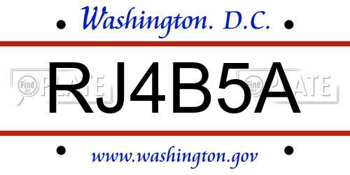 RJ4B5A District Of Columbia License Plate