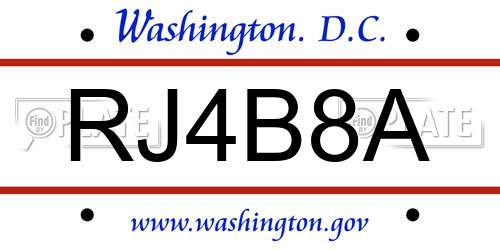 RJ4B8A District Of Columbia License Plate