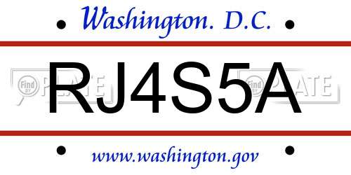 RJ4S5A District Of Columbia License Plate