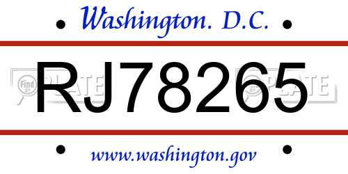 RJ78265 District Of Columbia License Plate