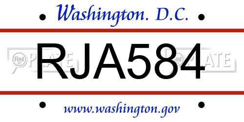 RJA584 District Of Columbia License Plate