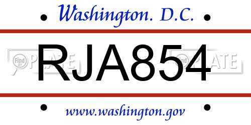 RJA854 District Of Columbia License Plate