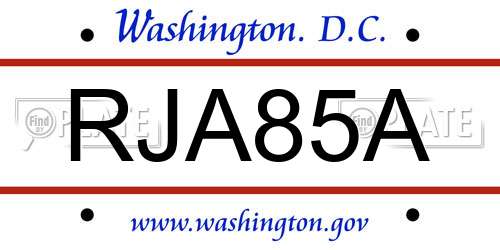 RJA85A District Of Columbia License Plate