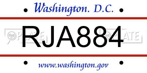 RJA884 District Of Columbia License Plate