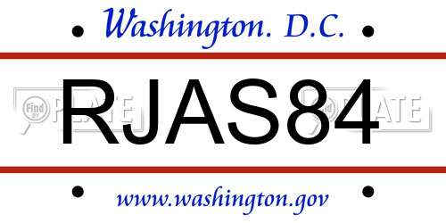 RJAS84 District Of Columbia License Plate