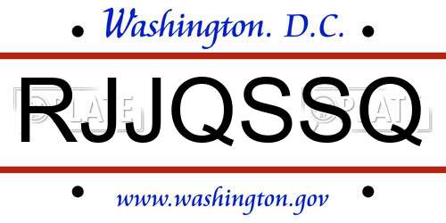 RJJQSSQ District Of Columbia License Plate