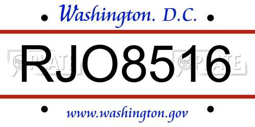 RJO8516 District Of Columbia License Plate