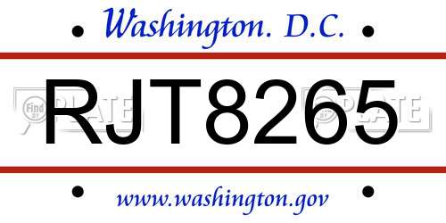 RJT8265 District Of Columbia License Plate